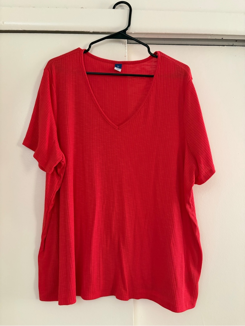 Old Navy Red Ribbed V-Neck Short Sleeve Top